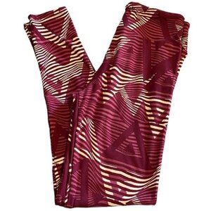 Women's Lularoe Tan/Maroon Triangle Stripes Buttery Leggings Size O/S EUC #4198